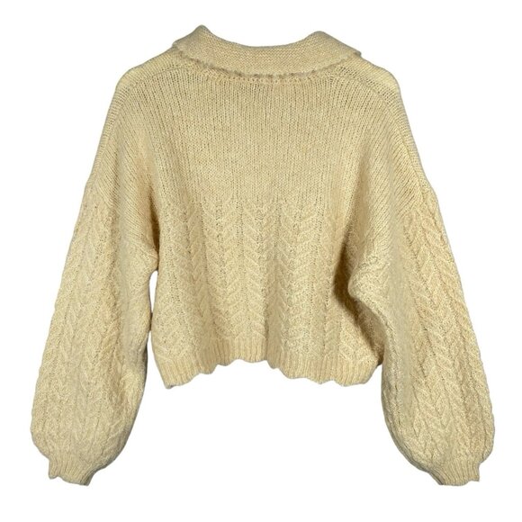 Zara Cropped Sweater Size S Alpaca Wool Blend Knit Peter Pan Collar Blogger Fave - Picture 4 of 12